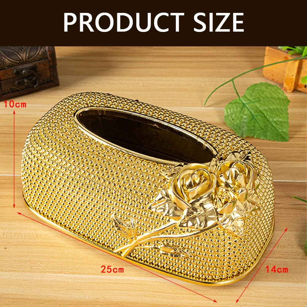 Widen the Draw Hole Tissue Box Cover, Plastic Rectangle Tissue Box Cover, Smooth Facial Tissue Box Holder for Dresser Bathroom Decor (Gold) image number 6