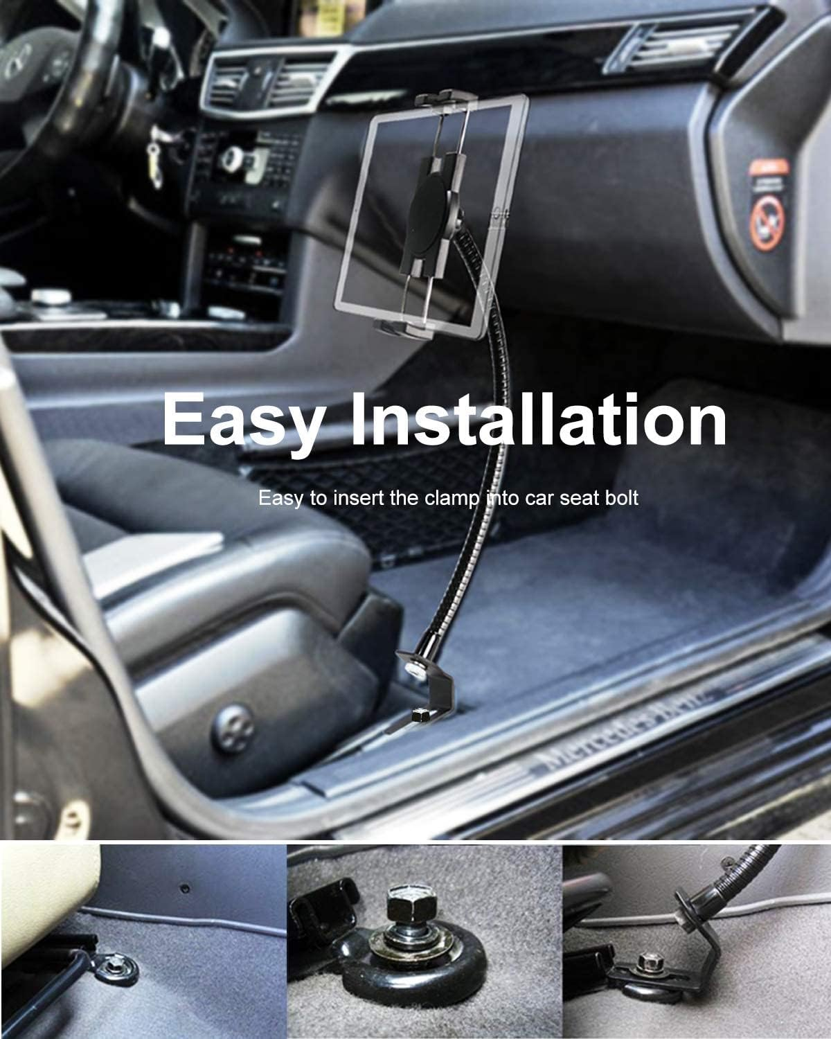 Woleyi Car or Truck Seat Rail Tablet Mount, Heavy Duty Gooseneck Car Floor Tablet Holder Bolt Stand with 20-Inch Aluminum Arm, for Ipad Pro Air Mini, Galaxy Tab, Z Fold, Fire HD, Iphone, 4-13" Devices image number 3