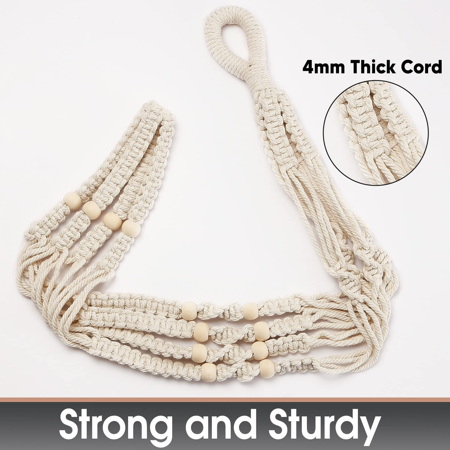 Shineloha 43 Inches Macrame Plant Hanger Large for up to 12 Inch Pot Extra Long + Hook | No Tassel, Cotton Rope Hanging Plant Holder with Swag Hook, NO Plant/Pot Included (White) image number 3