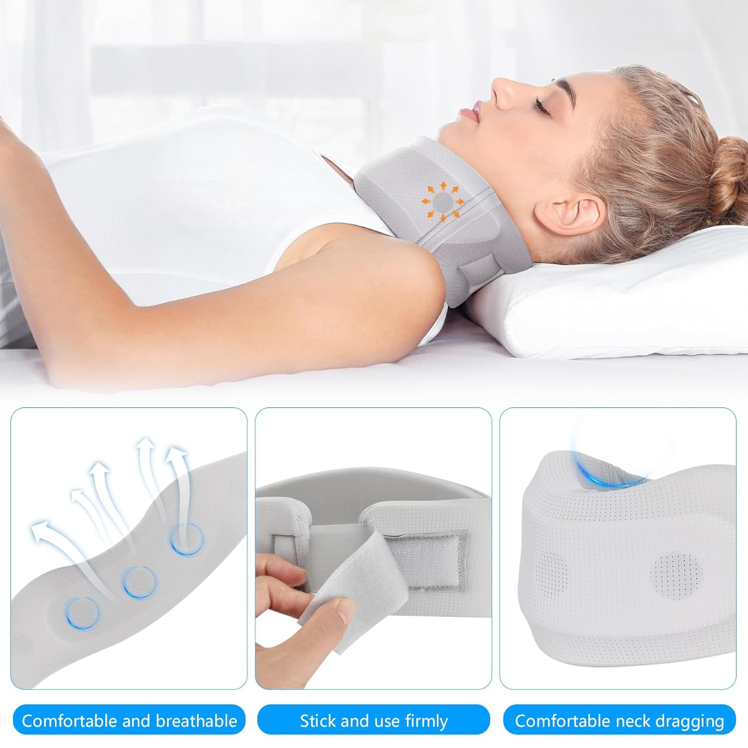 Neck Brace Cervical Collar, Neck Support Brace for Sleeping, Soft Foam Wraps Keep Vertebrae Stable and Aligned for Relief of Cervical Spine Pressure for Women & Men（Grey） image number 3