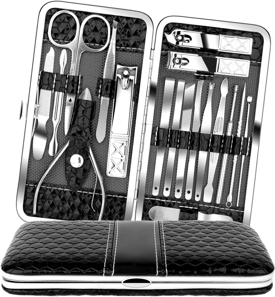 Manicure Set Nail Clippers Pedicure Kit -18 Pieces Stainless Steel Manicure Kit, Professional Grooming Kits, Nail Care Tools with Luxurious Travel Case(Black) image number 1