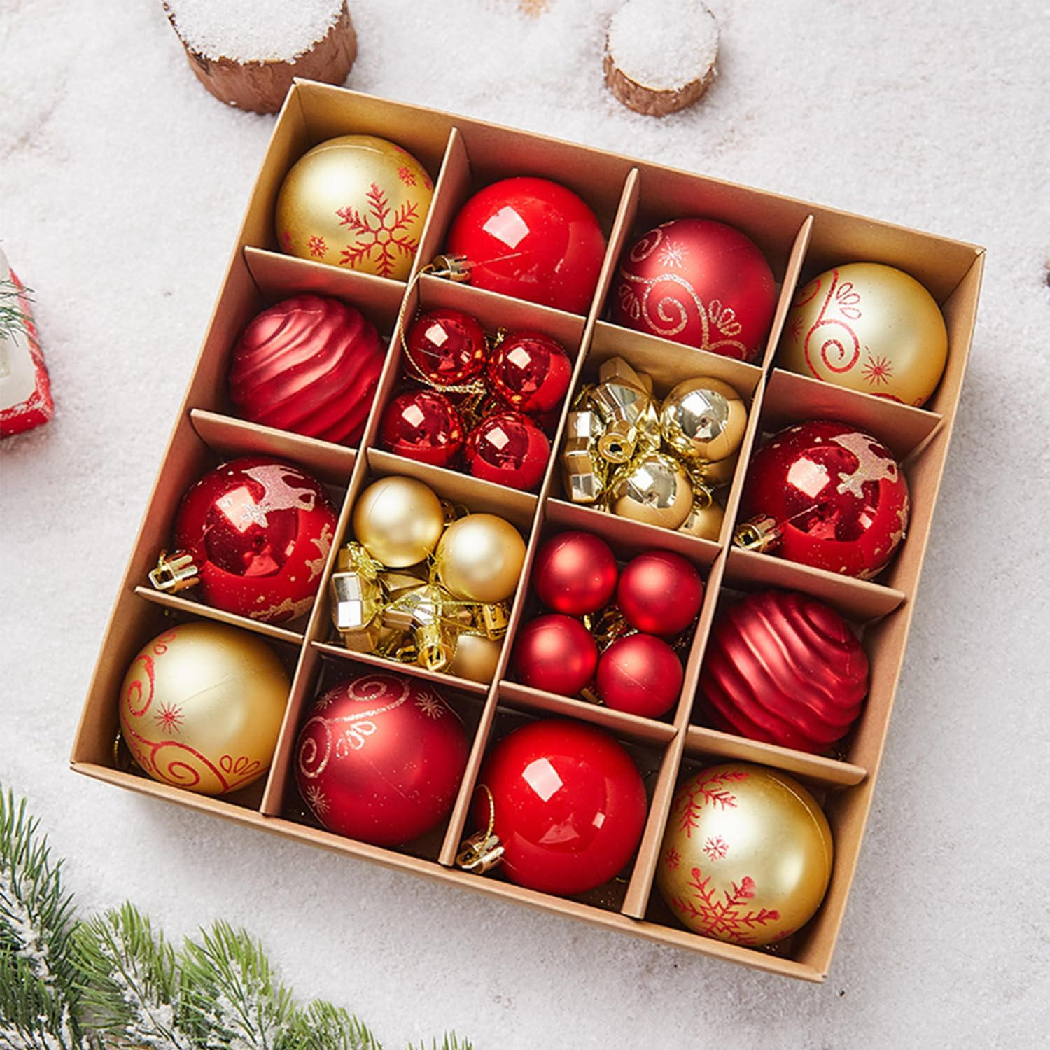 Christmas Decorations,H HOME-MART 44Pcs Christmas Tree Baubles,Christmas Ball Ornaments|Hanging Christmas Baubles Balls Ornaments Set|Christmas Tree Pendants Decorative (44 Pcs Style C)