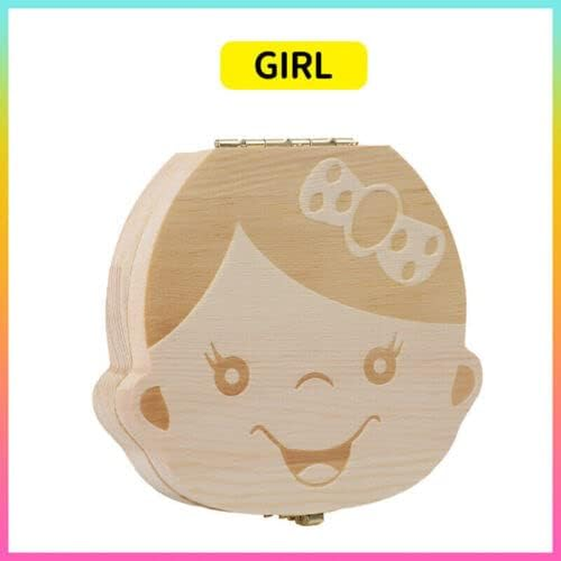 AIMALL Baby Tooth Box Organizer save Milk Teeth Wood Boy Girl Kids Storage Gift Case, Natural Safe Wood, Cute Kid Design, 4.92X4.72X1.18 Inches - Girl image number 6