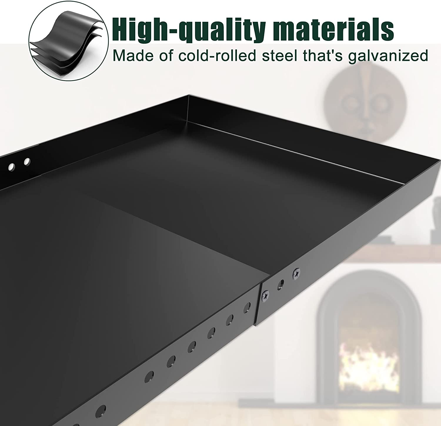 Flehomo Adjustable Fireplace Tray, 13 Inch Front to Back with Adjustable Length Galvanized Steel Ember Holder with Powder Coating, Expandable Ash Pan for Ash Collection, Black Color, Rectangle image number 3