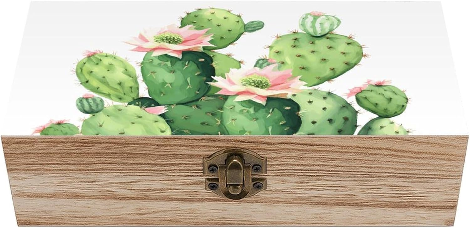 Cactus Wooden Box Wood Wedding Keepsake Boxes with Lids Small Decorative Boxes Lightweight Wooden Memory Storage Box for Crafts Keepsakes Jewelry Photo Letter Storage image number 6