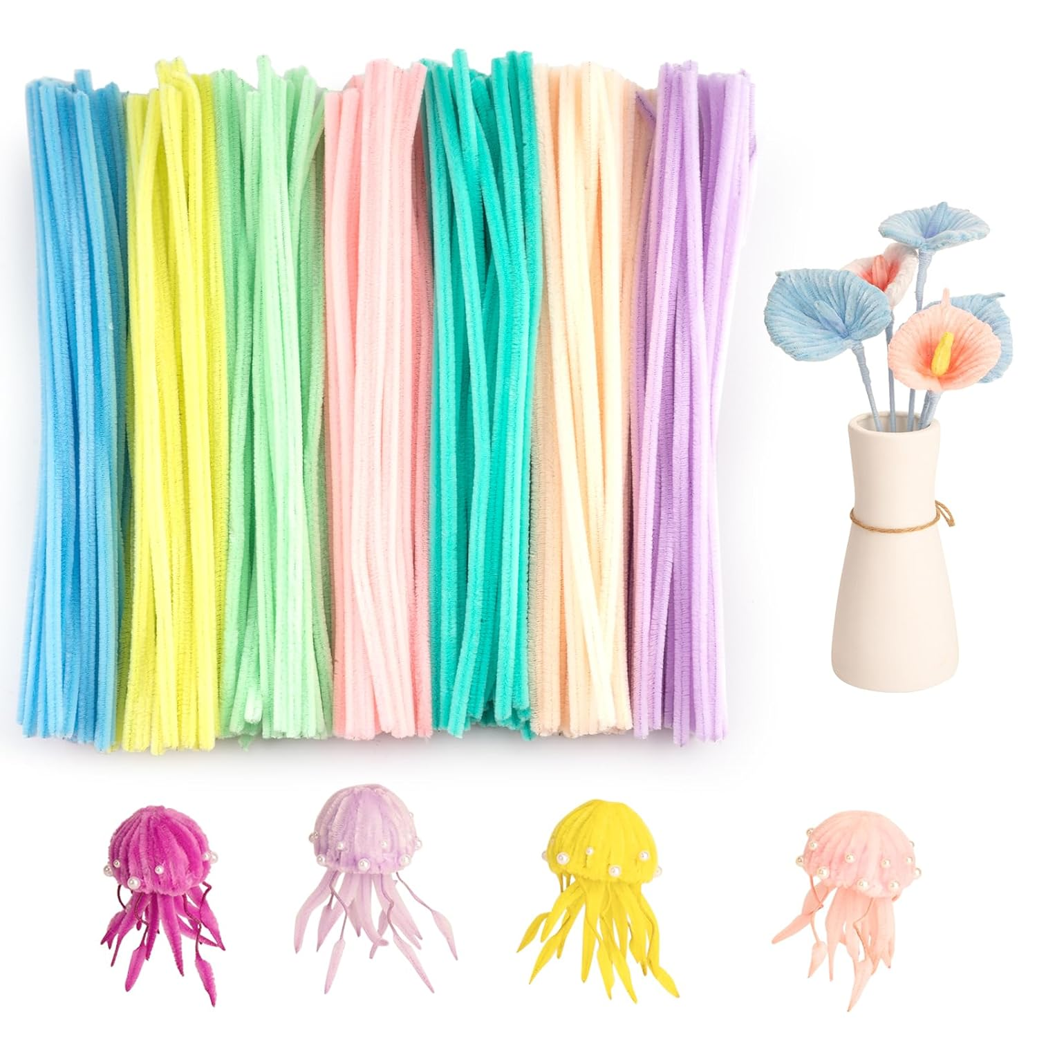 200 Pieces Macaroon Color Pipe Cleaners Craft Chenille Stems for DIY Art Creative Crafts Party Decorations (12 Inch X 6 Mm)