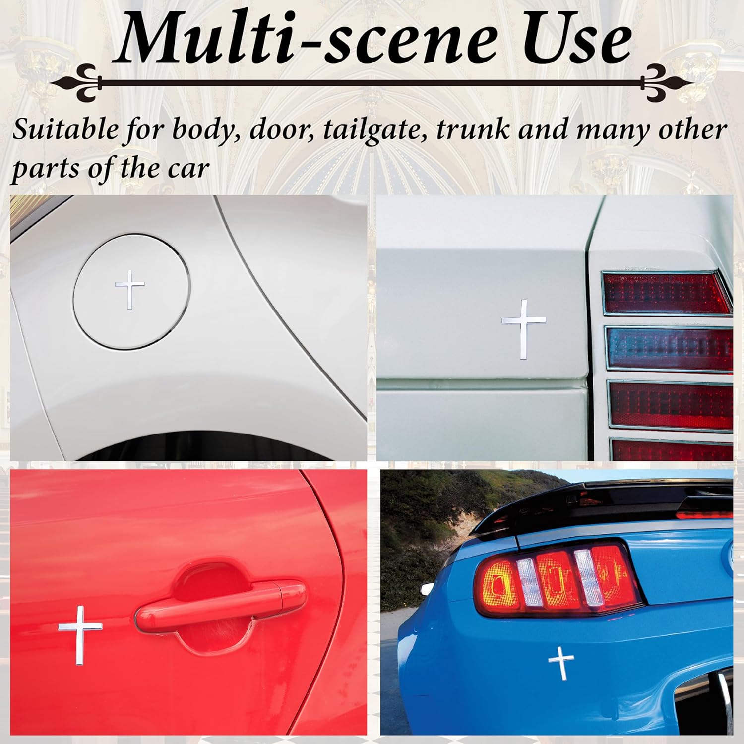 Metal Cross Decals for Cars, 2.5"&times;1.8" Christian Car Emblem Badge Decals, 3D Self Adhesive Cross Stickers Car Accessories, Jesus Stickers for Cars Body Fender Tail (Silver) image number 6