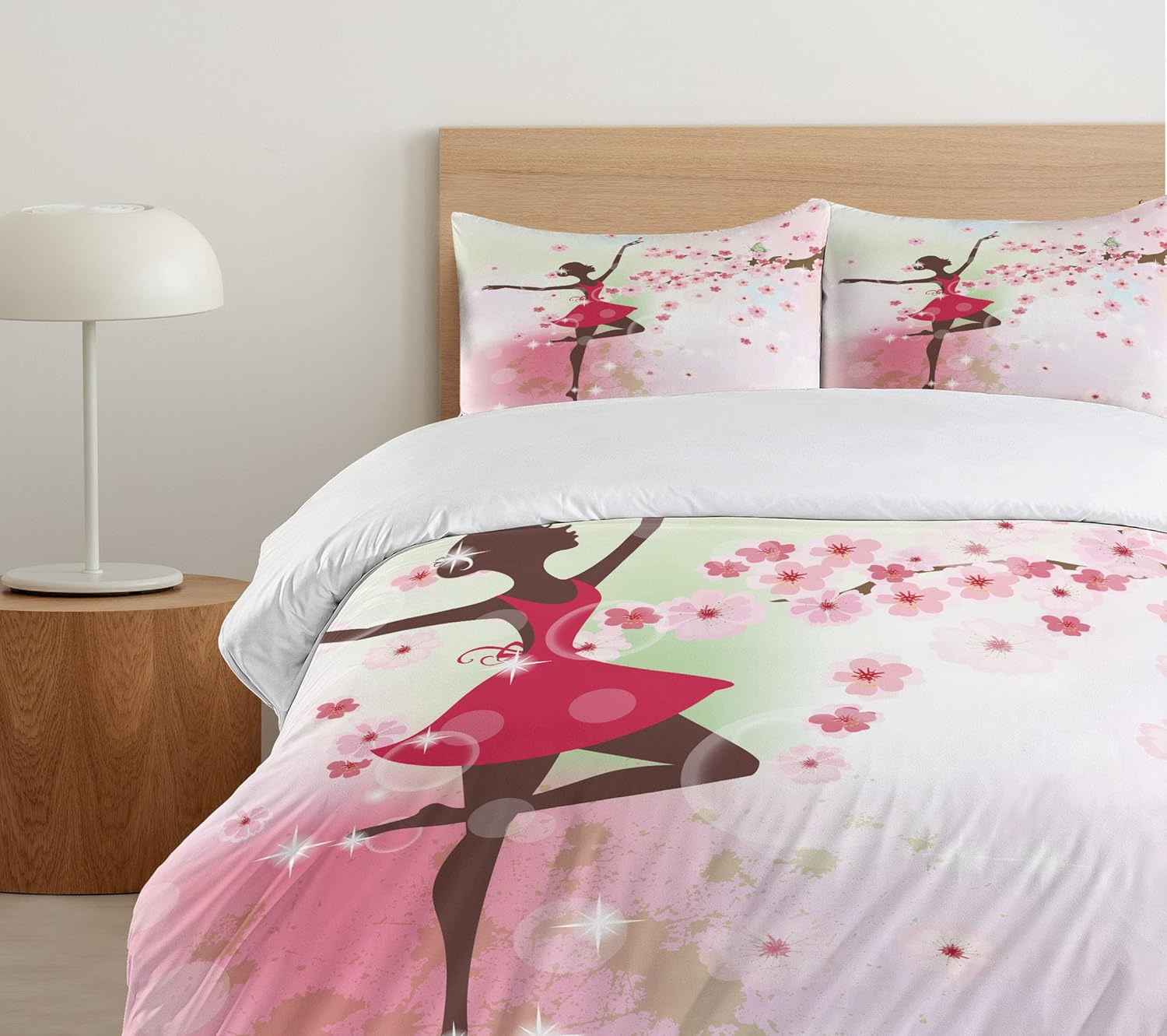 Kids Room Duvet Cover Set by Ambesonne Ballet Butterfly Fairy Ballerina Princess Dancer Flowers Tree Branch Floral Girls Party Print 2 Piece Bedding Set with 1 Pillow Sham Twin / Twin XL Size image number 1