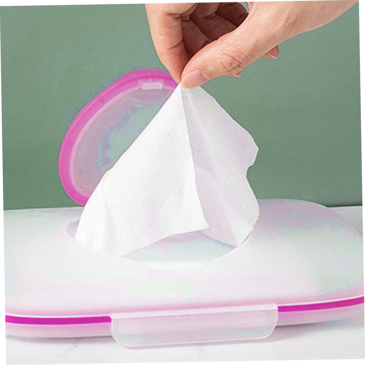 Ifundom Portable Baby Wet Tissue Case Set 2Pcs Reusable Outdoor Infant Wet Wipes Storage Box Lid White Pink and White Blue for Babies image number 3