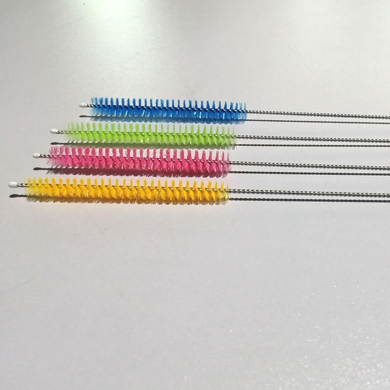 Straws Cleaner Brush with High Density Nylon Bristles & Stainless Handle & Hanging Loop, Also for Cleaning Sippy Cup, Bottle, Nozzle, Teapot, Narrow Area, D: 0.4 X L:10 Inch, Set of 8, 4 Colors Mix image number 1