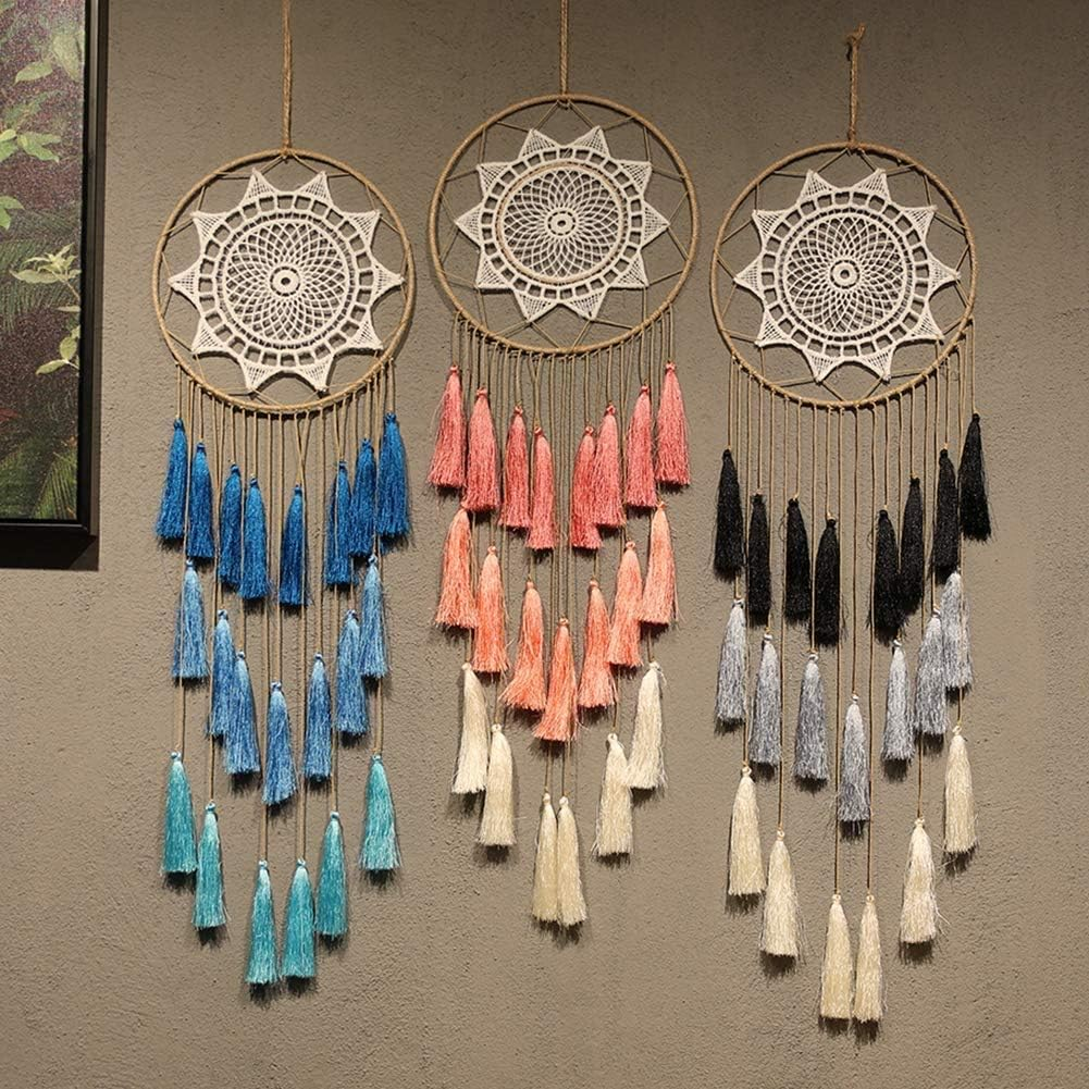 Macrame Dream Catchers for Bedroom Tassel Wall Hanging Handmade Dreamcatchers Home Decor with Ornament Craft Blessing Gift(Black Grey) image number 3