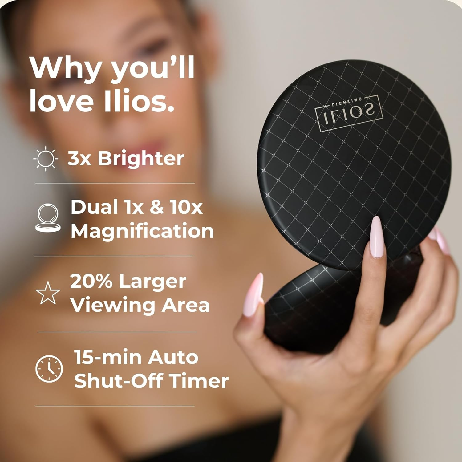 Ilios Lighting Black LED Compact Mirror with Light and 1X and 10X Magnifying Mirror in 5-Inch Mini Size Ideal for Travel image number 4