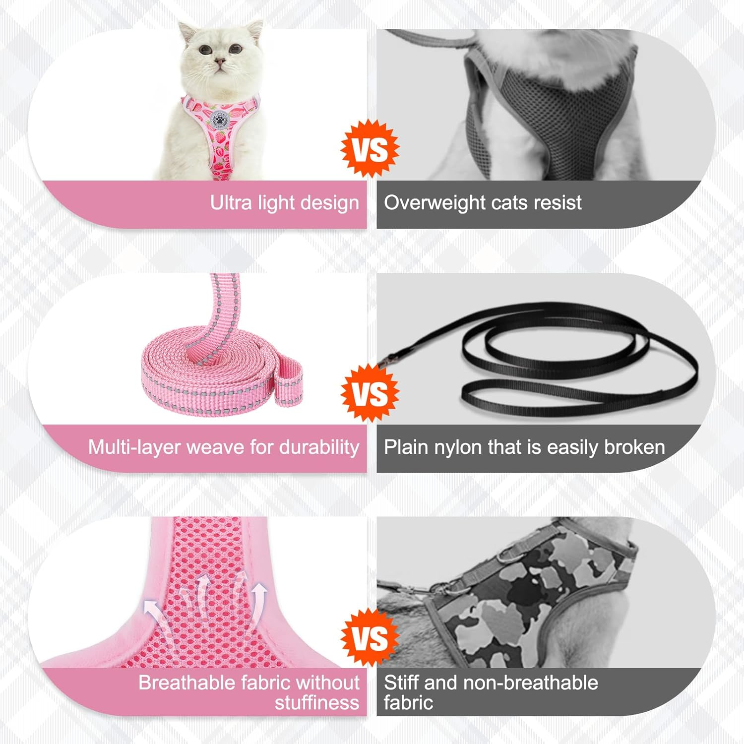 BEAUTYZOO Cat Harness and Leash Set for Walking Escape Proof, Neck Release Adjustable Harness for Kitten Puppy Small Medium Large Cats, Soft Cute Easy Control Small Cat Harness for Cats Boy and Girls image number 4