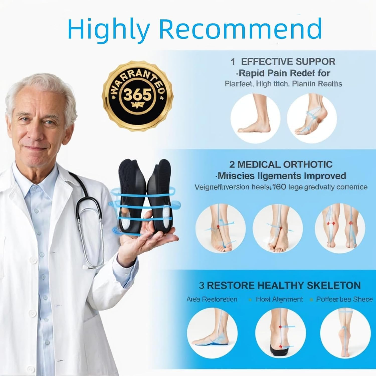 Insoles Arch Support Inserts Orthotics Shoe Inserts for Men Women,Rapidly Relief Plantar Fasciitis Foot Pain, Flat Feet, High Arch,Over Pronation,X/O Legs Correction-M.Gray image number 5