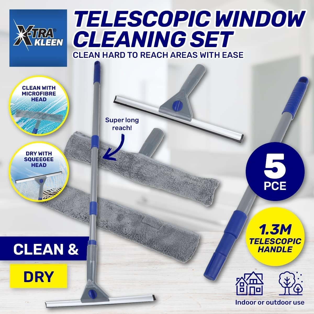 Xtra Kleen Telescopic Extendable Handle Window Cleaning Squeegee Set image number 4
