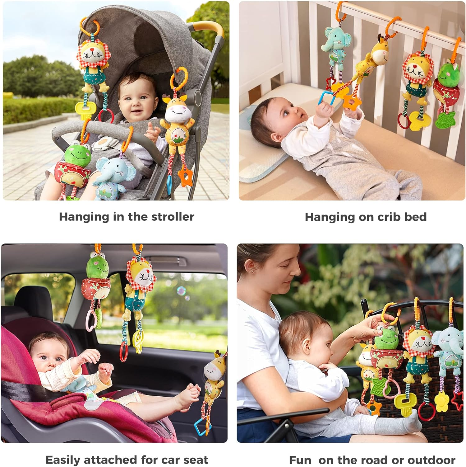 TUMAMA Baby Toys for 0, 3, 6, 9, 12 Months, Handbells Baby Rattles Soft Plush Early Development Stroller Car Toys for Infant, Newborn Birthday Gifts, 4 Pack image number 2