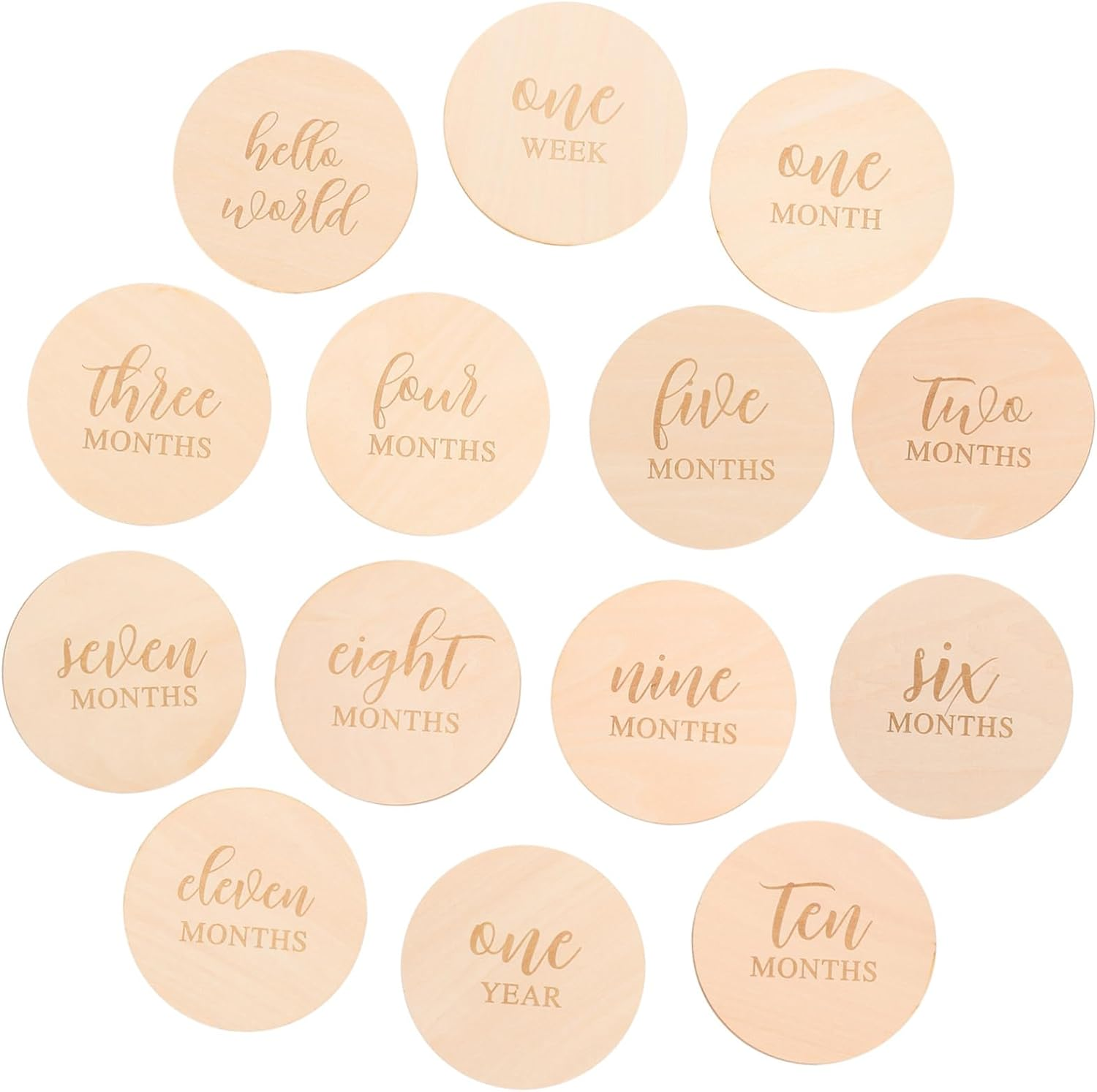 14Pcs Wood Milestone Discs Smooth Polished Wood Material Safe Skin Friendly Photo Props for Newborn Growth Tracking Party Decoration
