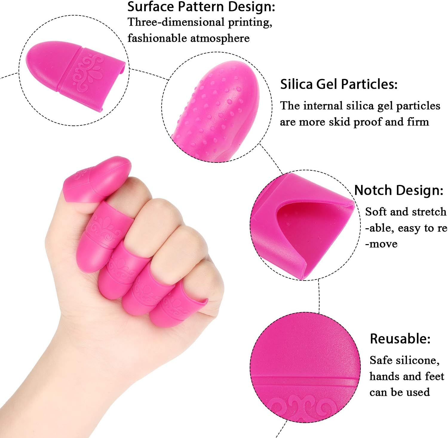 Boao 30 Pieces Wearable Nail Polish Remover Caps Soak off Silicone Gel Fingernail Wrap Cleaner Reusable Caps in Purple, Rosy and Pink for DIY Nail Supplies image number 3