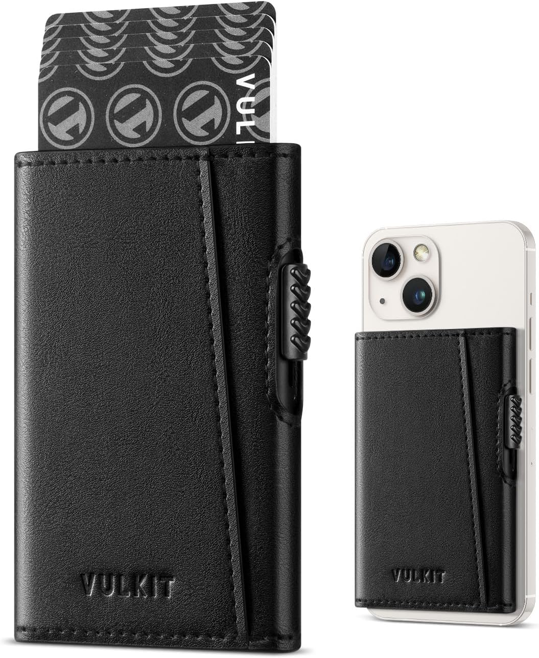 VULKIT Magnetic Wallet Card Holder Phone Card Holders Slim Leather Pop up Case NFC/RFID Blocking, Compatible with Iphone 16/15/14/13/12 Series Black