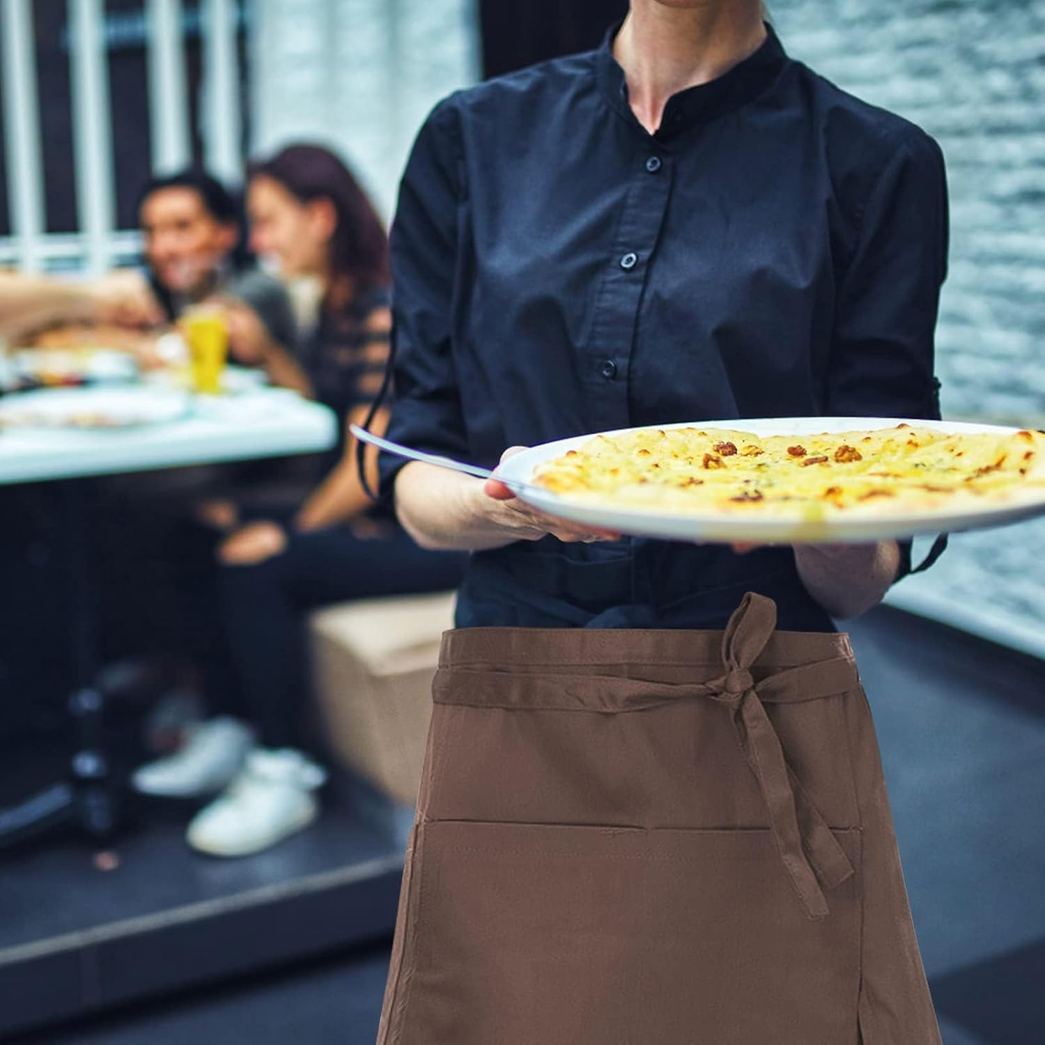 Waist Apron Front Ties 2 Pcs Waiter Aprons Waist Apron with 3 Pockets Baking Aprons Cooking Aprons for Bistro Restaurant Hotel Cafe Chef Waiter Cleaning Painting Gardening image number 4