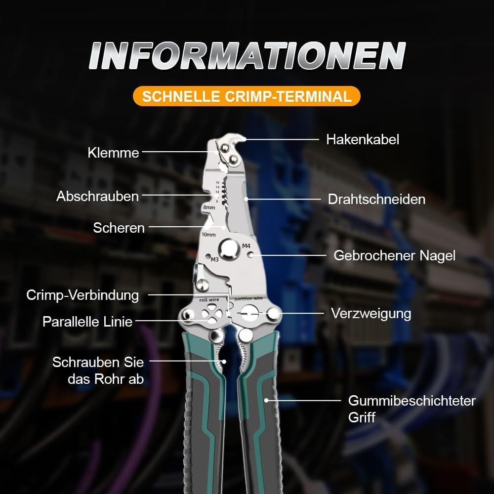 18 in 1 Foldable Wire Stripper, 2025 New Multifunctional Wire Stripper Pliers, Professional Wire Stripper Crimper Cable Cutter Pliers for Cutting and Pulling Wires Cable Scissors image number 5