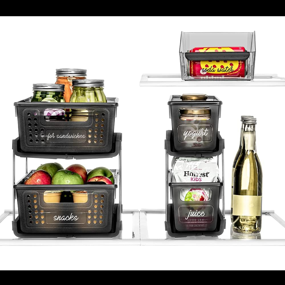 Madesmart Premium Antimicrobial 2-Tier Mini Organizer Multi-Purpose Slide-Out Storage with Handles and Dividers for Home and Bath, Pack of 1, Carbon