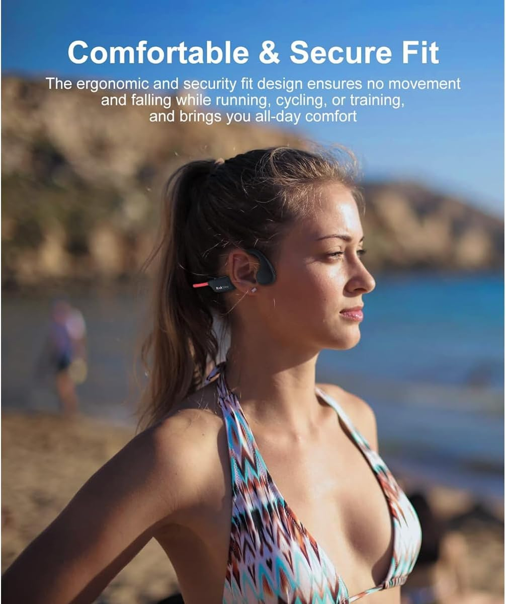 Rockshine Conduction Openair Headphones - Bluetooth Rechargeable Designed for Sports and Fitness Activities - Enjoy Audio While Staying Aware of Your Surroundings(Red) image number 6