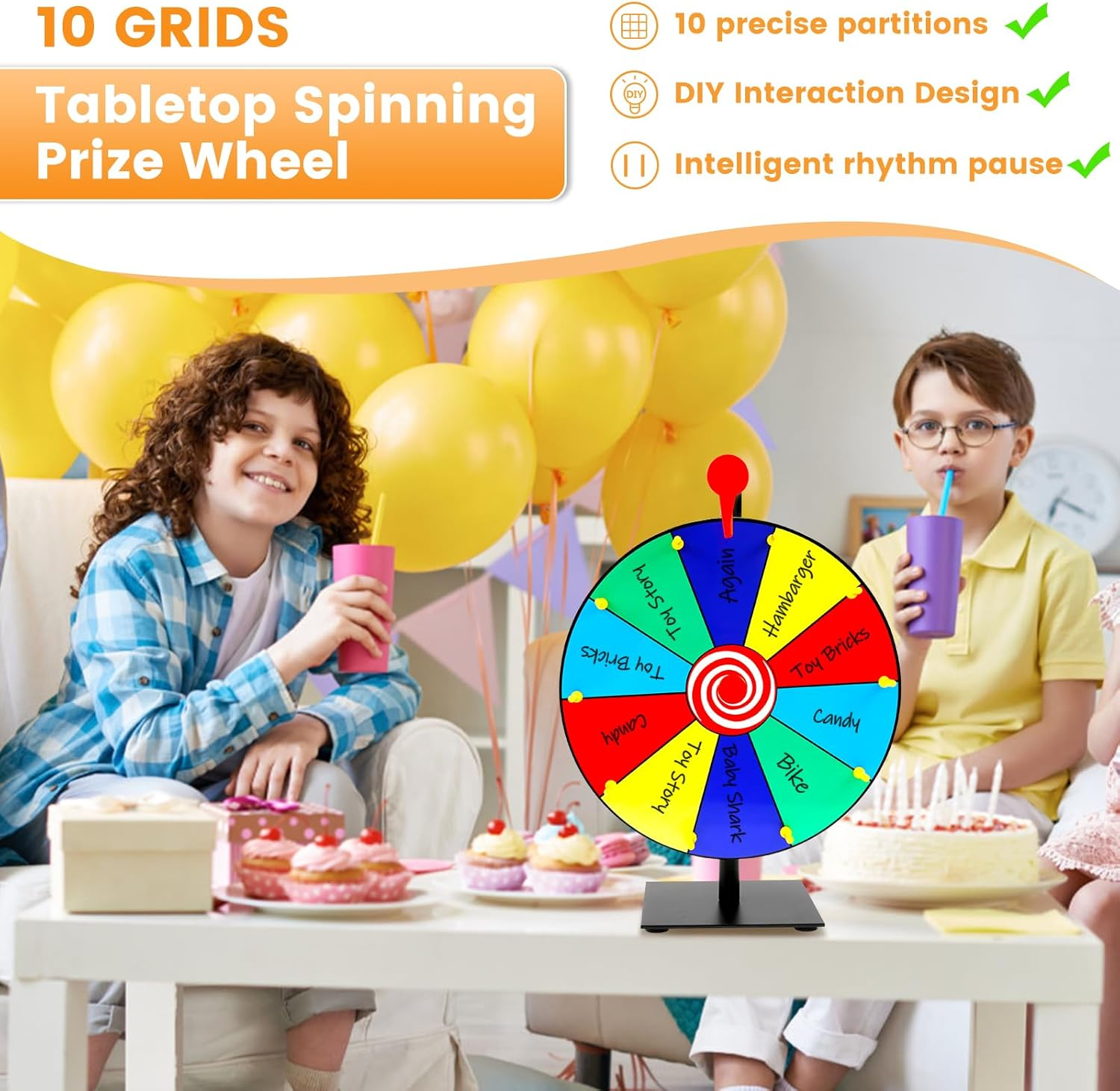 11.8Inch Spinning Prize Wheel Tabletop 15/10 Slots Color Roulette Spinner DIY Interactive Spin Wheel with Eraser and Pen Erasable Tabletop Roulette Spinner for Home Trade Show Party (10 Slots) - 10 Slots image number 3