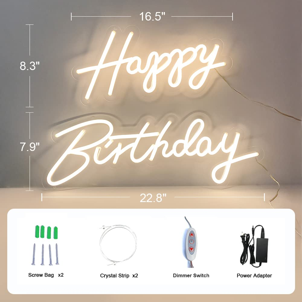 40"/23" Happy Birthday Neon Sign Large - Happy Birthday Sign 12V - Happy Birthday Light up Sign with Dimmable Switch - 2PCS Happy Birthday LED Sign for Backdrop, Party, Celebration, Decoration image number 5