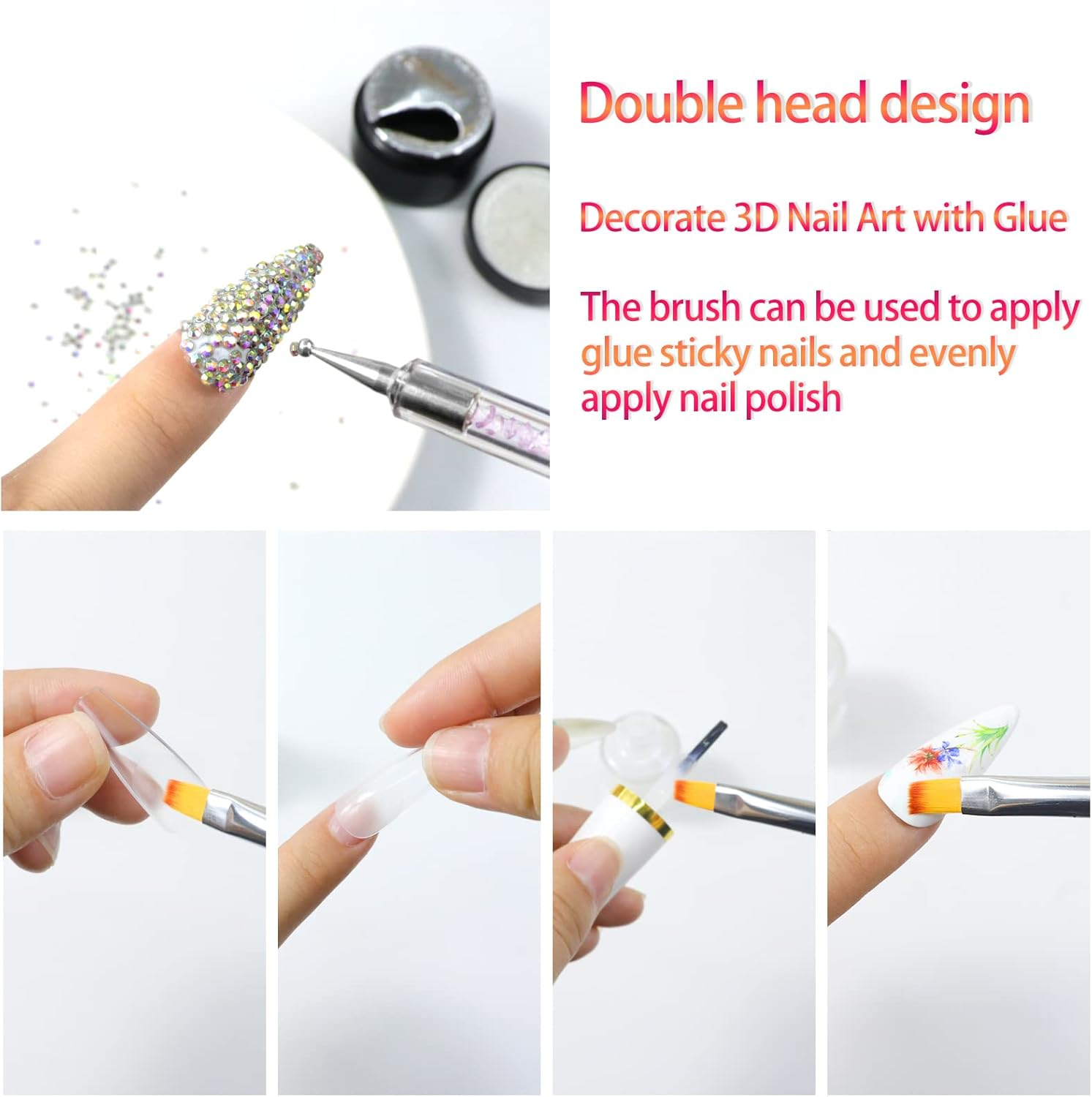 Sularpek Nail Art Brushes, 5 Pcsdouble-Ended Brush and Dotting Tool Kit, Nail Art Point Drill Drawing Brush Pen, Uv Gel Nail Brush, for Nail Art Design, Painting Detailing image number 5
