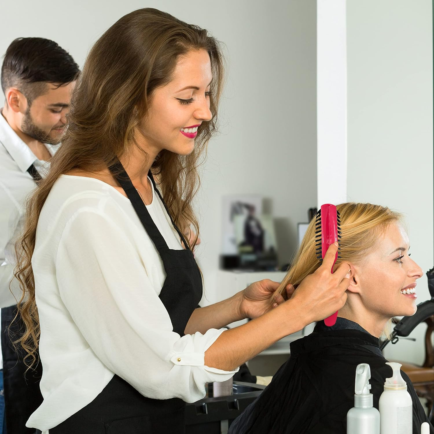 Styling Gear Detangling Hair Brush Nylon Bristles 7 Row Teasing Womens Brush for Thick Hair Small Travel Hairbrush Brush for Hair 2 Pcs. (Pink)