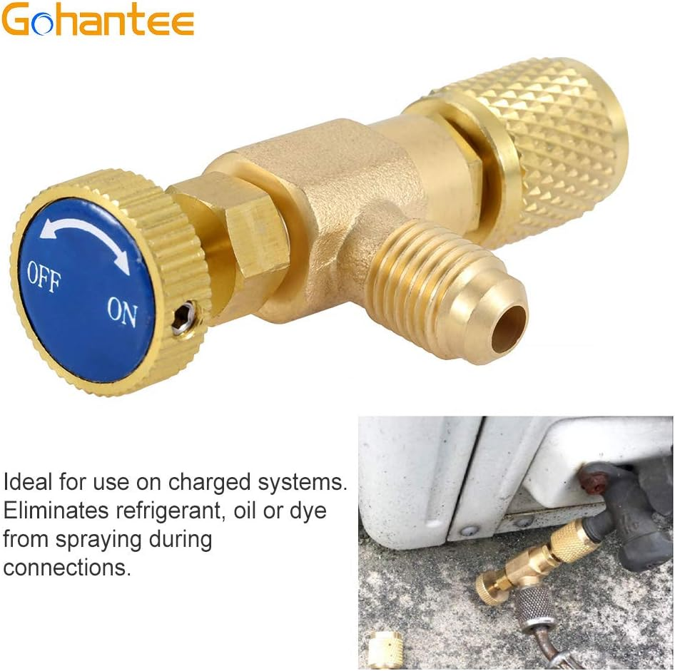Gohantee R12 R22 Refrigerant Charging Valve, 1/4&ldquo; Male to 1/4&rdquo; Female Safety Adapter Flow Control Ball Valve for R12 R22 Air Conditioner Manifold