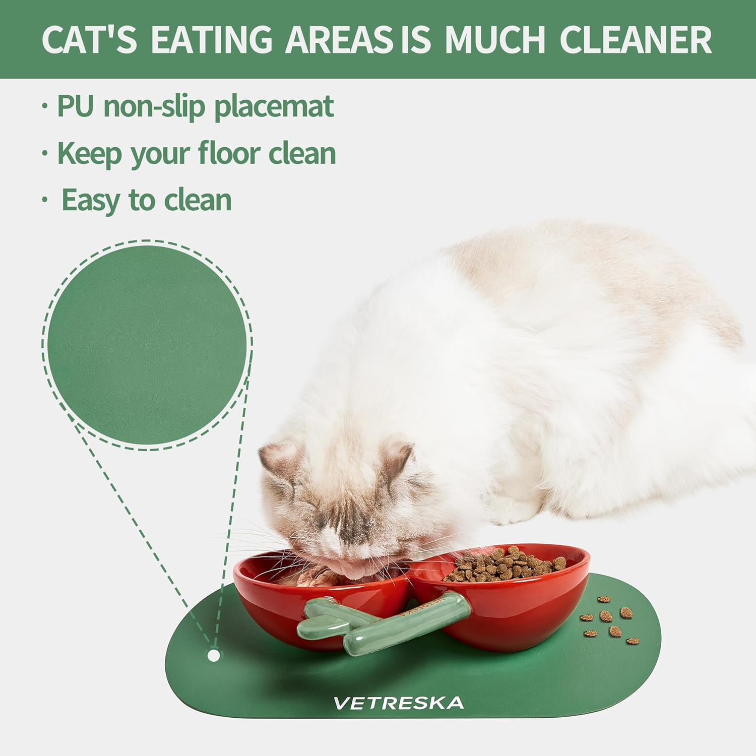 VETRESKA Cat Food Bowl Ceramic Cat Bowls for Food and Water Tilted Puppy Cat Feeding Bowl Relieve Whisker Fatigue Cherry Cat Bowls anti Vomit Wide Shallow Cat Dishes Non-Slip Medium Small Dog Pet Bowl - Cherry image number 6