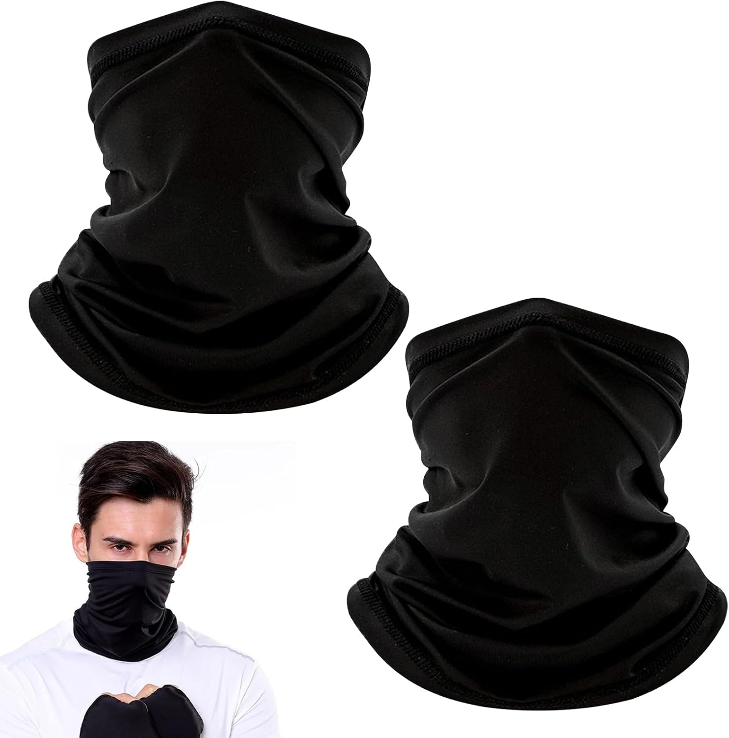 2 Pack Multifunctional Sunscreen Mask, Soft Fleece Neck Gaiter Face Cover Scarf, Stretchy Face Mask for Skiing Fishing Hiking Cycling, Keep Your Warm image number 3