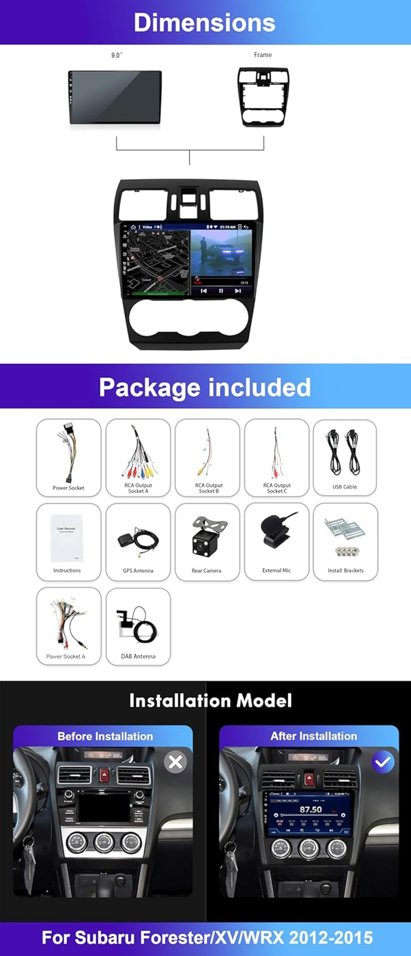 MISONDA Built in DAB+/HDMI/4G Car Stereo Radio Player Android 14 for Subaru Forester/Xv/Wrx 2012-2015 GPS Navigation Carplay Android Auto DSP BT5.0 6G+128G Head Unit image number 5