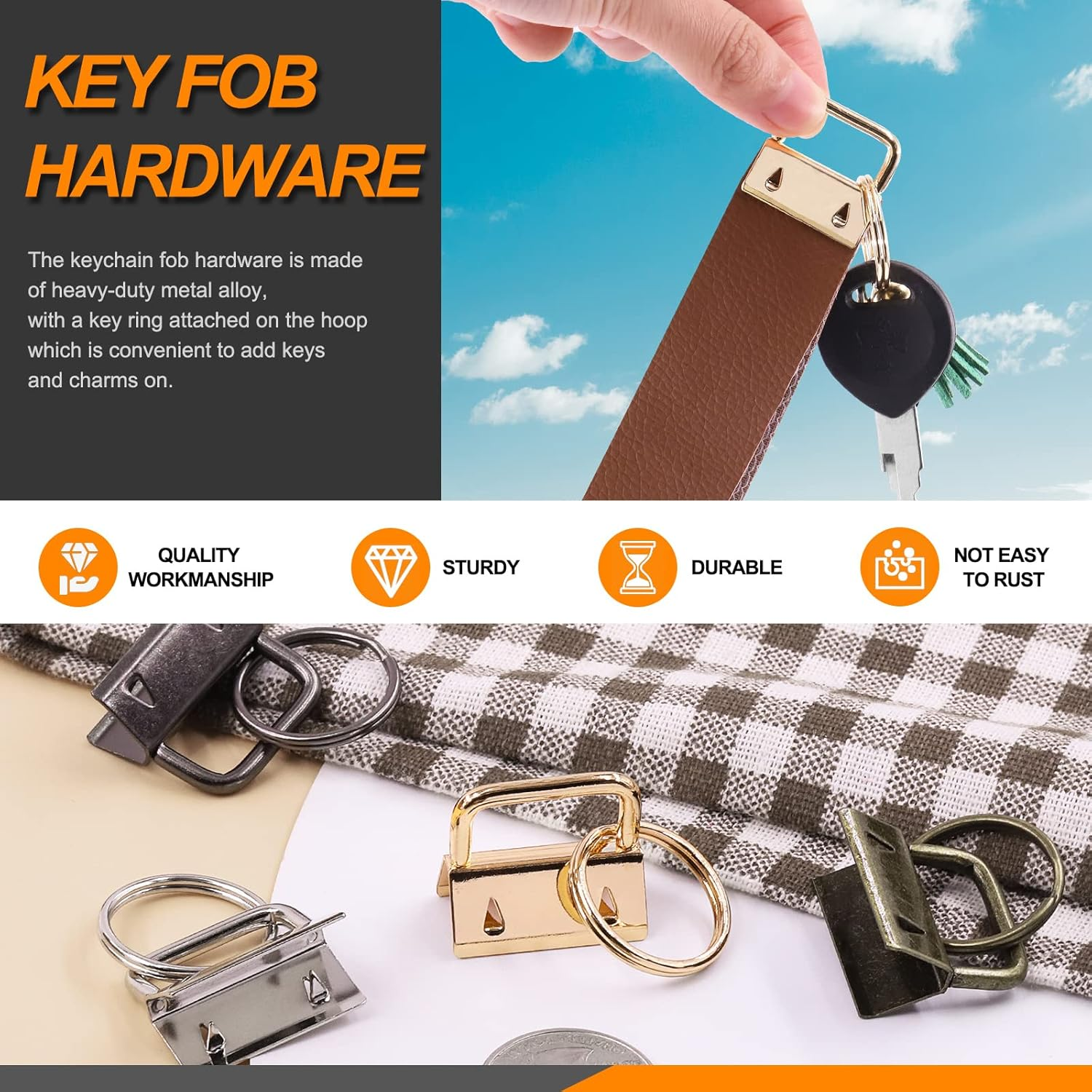 Rustark 51Pcs Key Fob Hardware with Glass Running Pliers Assortment Kit with Tassels Keychain Rings Hardware Accessories image number 3