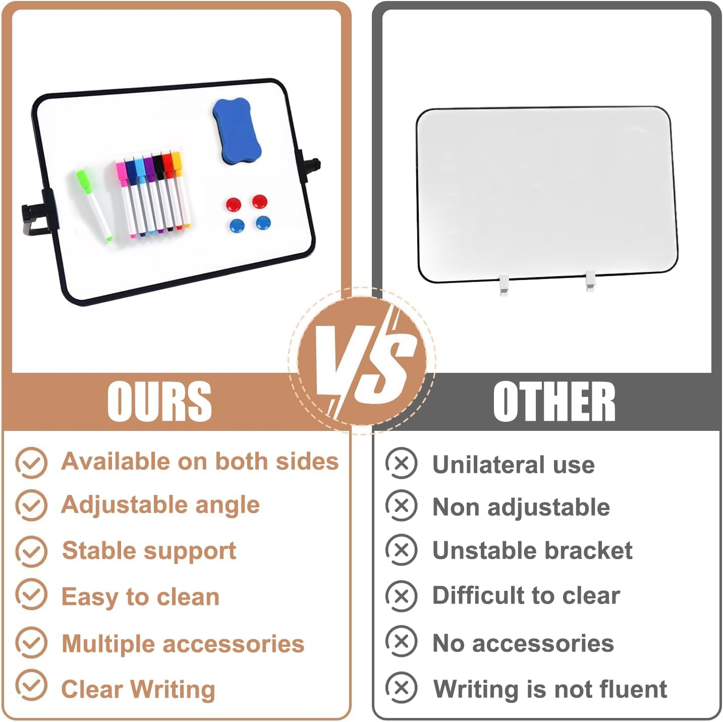 Magnetic Dry Erase Whiteboard with Stand, 42 X 30 Cm Double-Sided Desktop Small White Board Set, with 8 Markers, 4 Magnets and 1 Eraser, Portable Mini Whiteboard for Drawing, Office, Home, School - Silvery image number 6