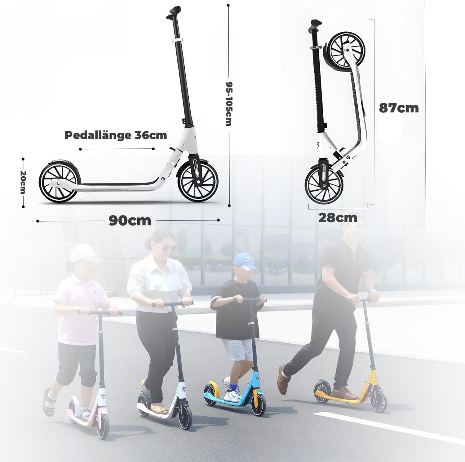 Xcjump Scooter H1 Folding Kick Scooters for Kids & Adults &ndash; Lightweight Foldable Sport Scooter with Adjustable Handle (95-115Cm), Durable 100Kg Capacity, Smooth 20Cm PU Wheels - Pink image number 4