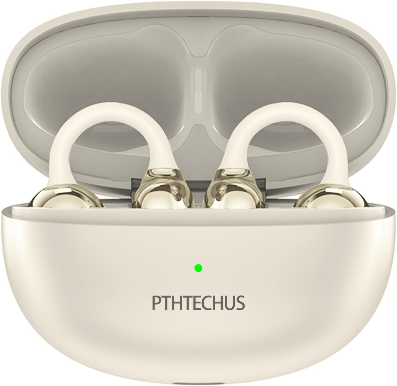 PTHTECHUS Open Ear Headphones, Bluetooth 5.4 with ENC Audio Wireless Earbuds, 40H Playback, Noise Cancelling Calls, Lightweight Comfort Stable Fit Wireless Open Earphones for Sports Working (White)