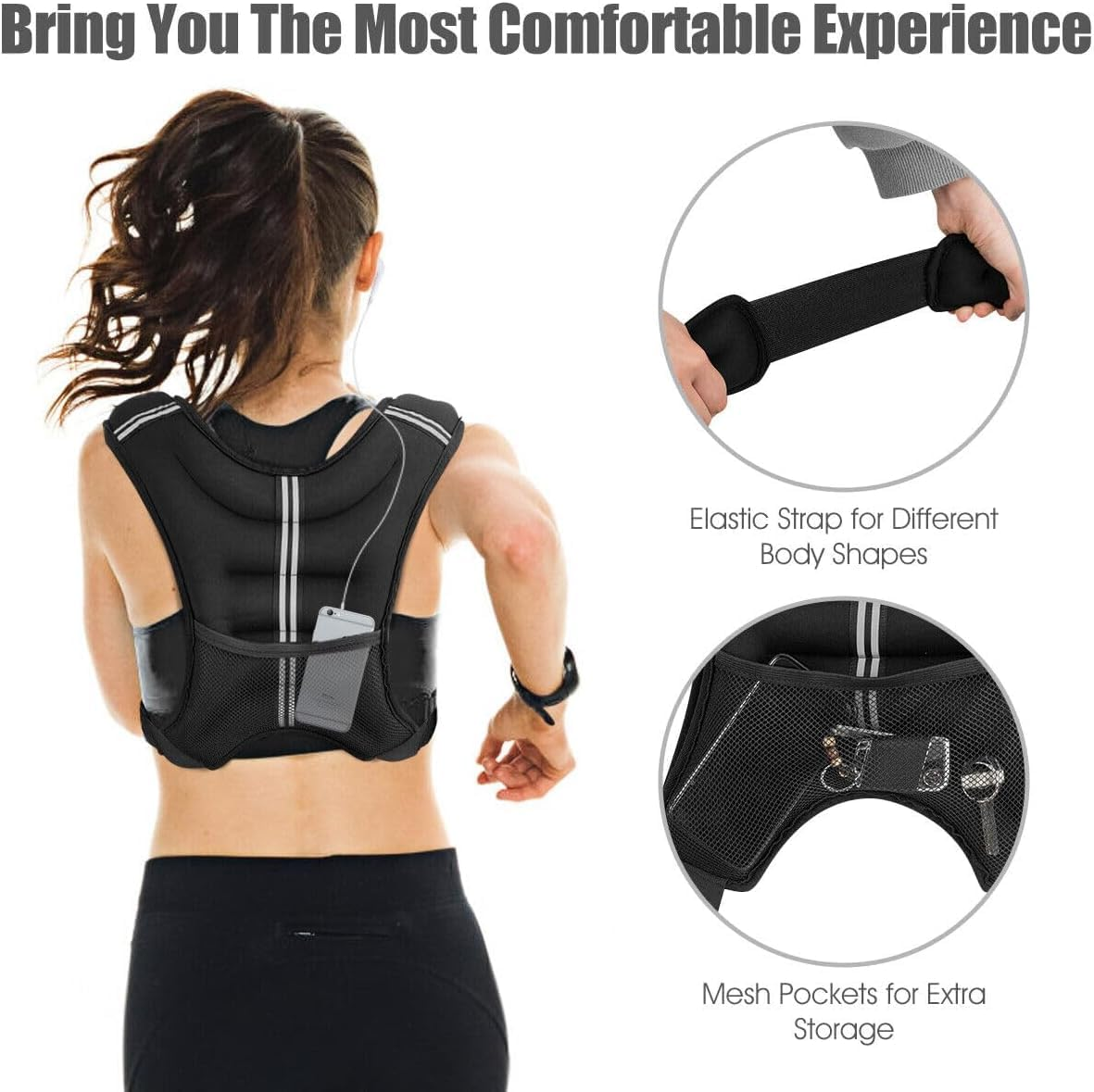 Weighted Vest, 3KG/5KG/8KG/10KG Weighted Exercise Vest with Reflective Stripe Adjustable Buckle，Fitness Vest for Men, Women Workout, Strength Training, Running, Walking, Jogging image number 3
