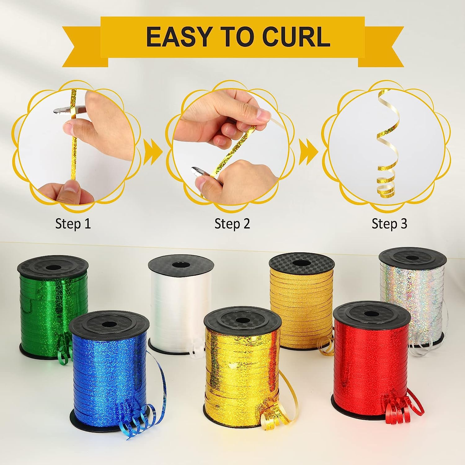 500 Yard Rainbow Ribbon Curling, Balloon Ribbon-Balloon String, Shiny Metallic Curly Roll for Gift Wrapping Ribbon for Wedding, Birthday Decoration, Baby Shower, Christmas - Glitter Rainbow Ribbon image number 6