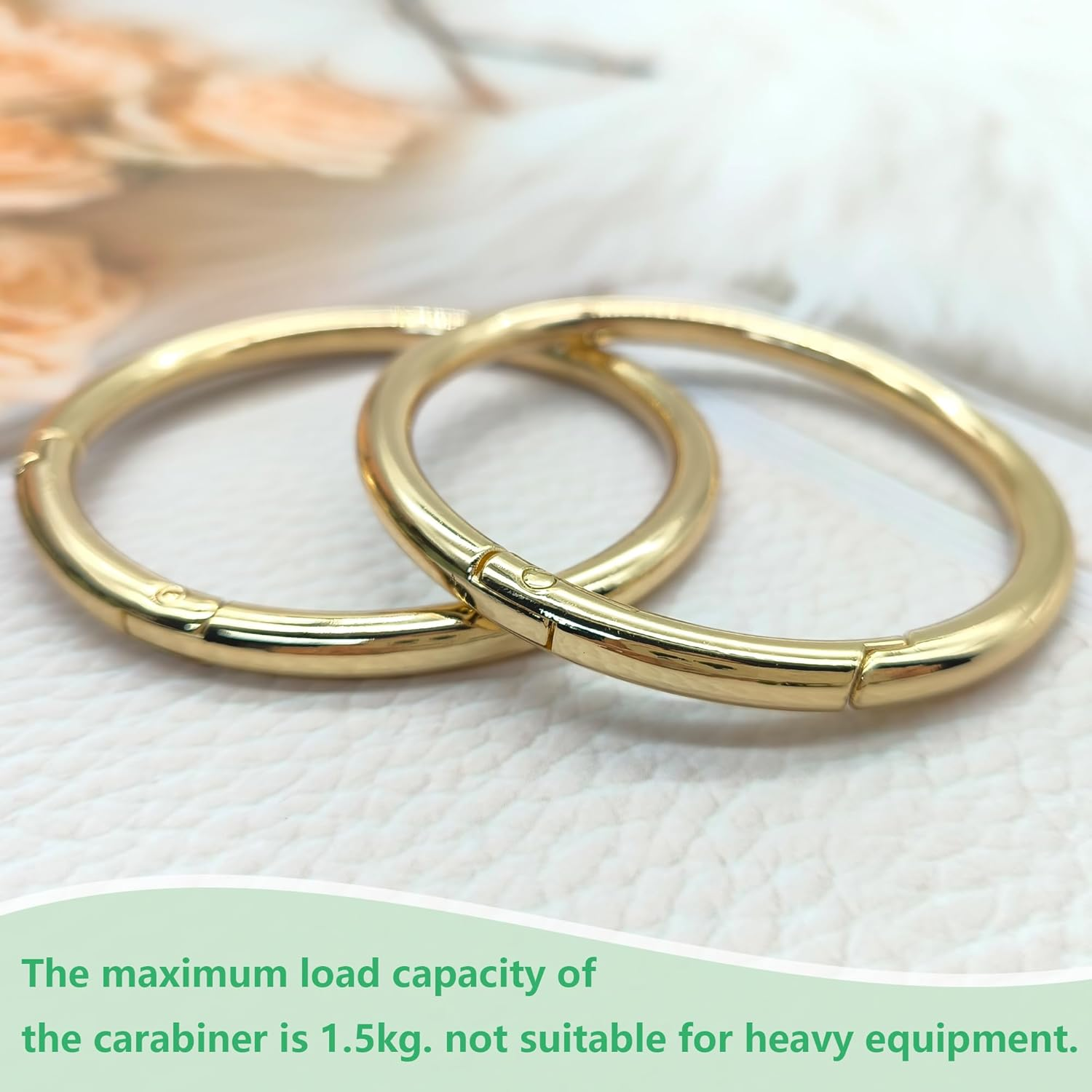 XCSJ Pack of 2 round Carabiner 75 Mm OD 63 Mm ID Very Robust Zinc Alloy round Carabiner Ring Carabiner Hook round Large Carabiner round O Ring for Key Chain, Bag, DIY Crafts Making - Gold image number 3