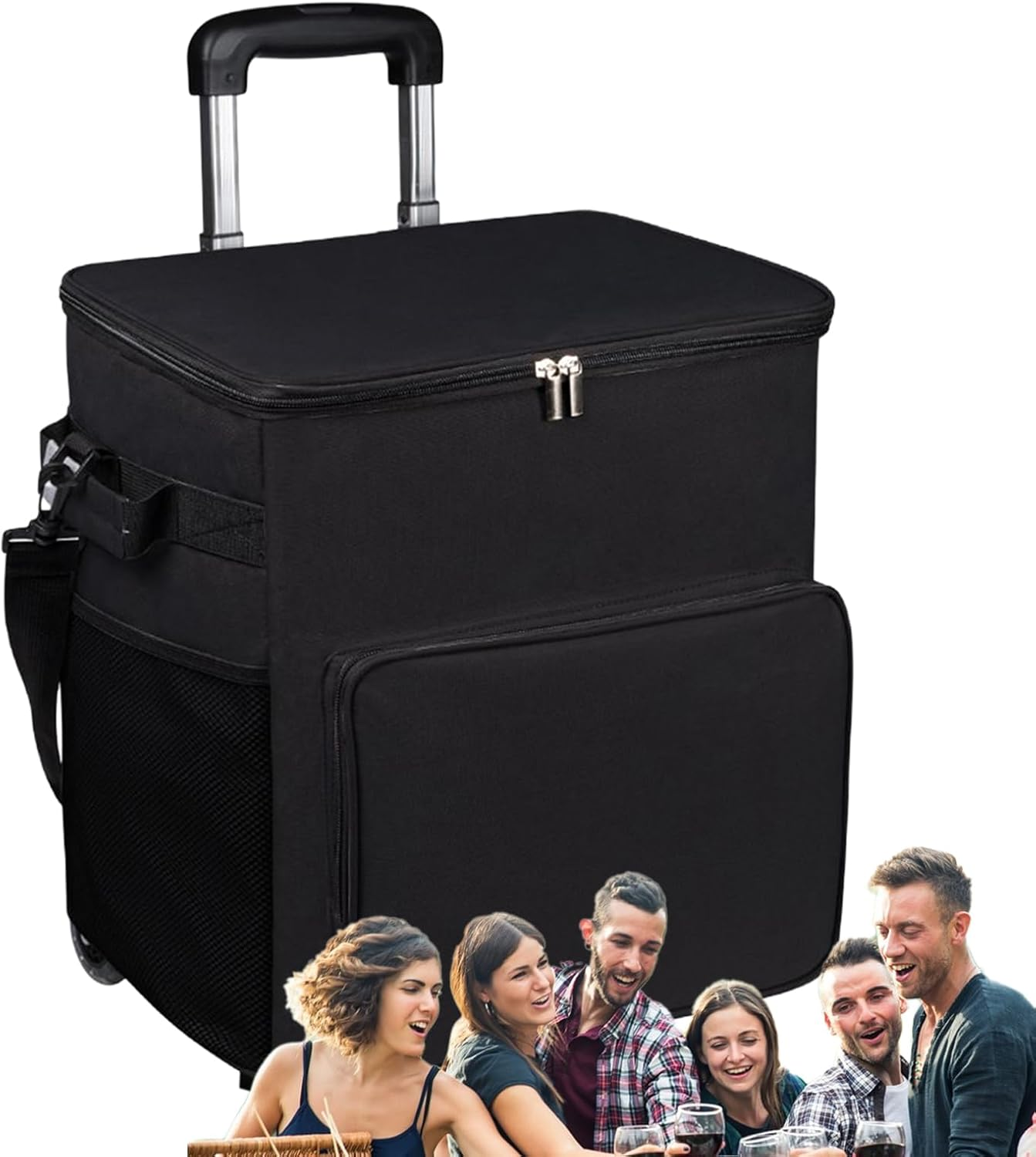 Cooler with Wheels - Soft-Sided Ice Chest,Trolley Cart with Handle 35L Insulated Leakproof Travel Bag for Outdoor Patio Picnic Camping Shopping