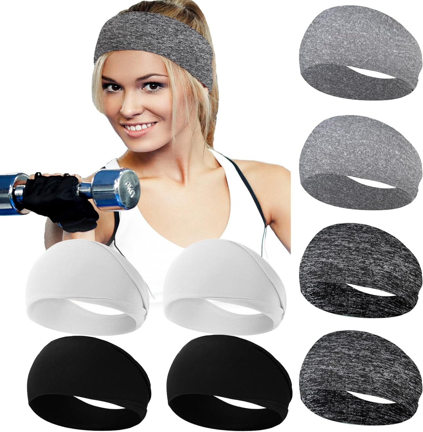 RITOPER Boho Black 4 Inches Wide Headbands for Women, 10 Pack Yoga Workout Head Bands Hair Bands for Women'S Hair, Leopard Print, Hiking, Tennis, Cycling, Running