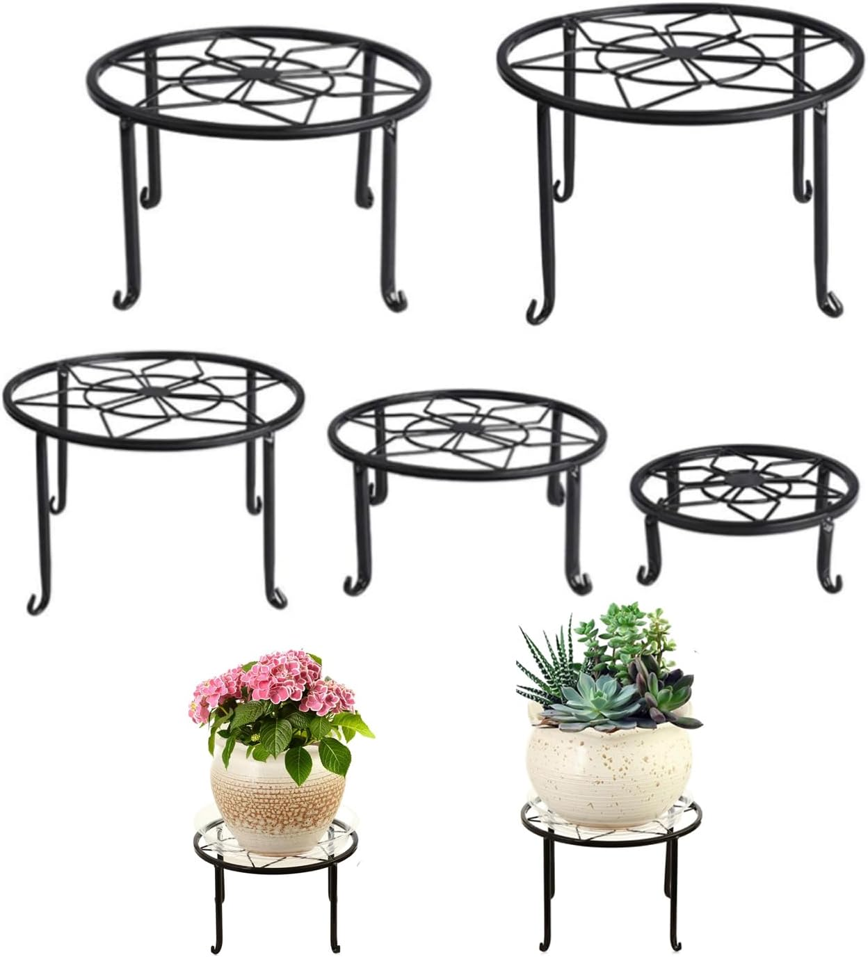 Yharnamite 5 Pcs Metal Plant Stands, Plant Stand, Heavy Duty Flower Pot Holder Rack, Outdoor Indoor Planter round Shelf for Home, Patio & Garden Decor image number 4