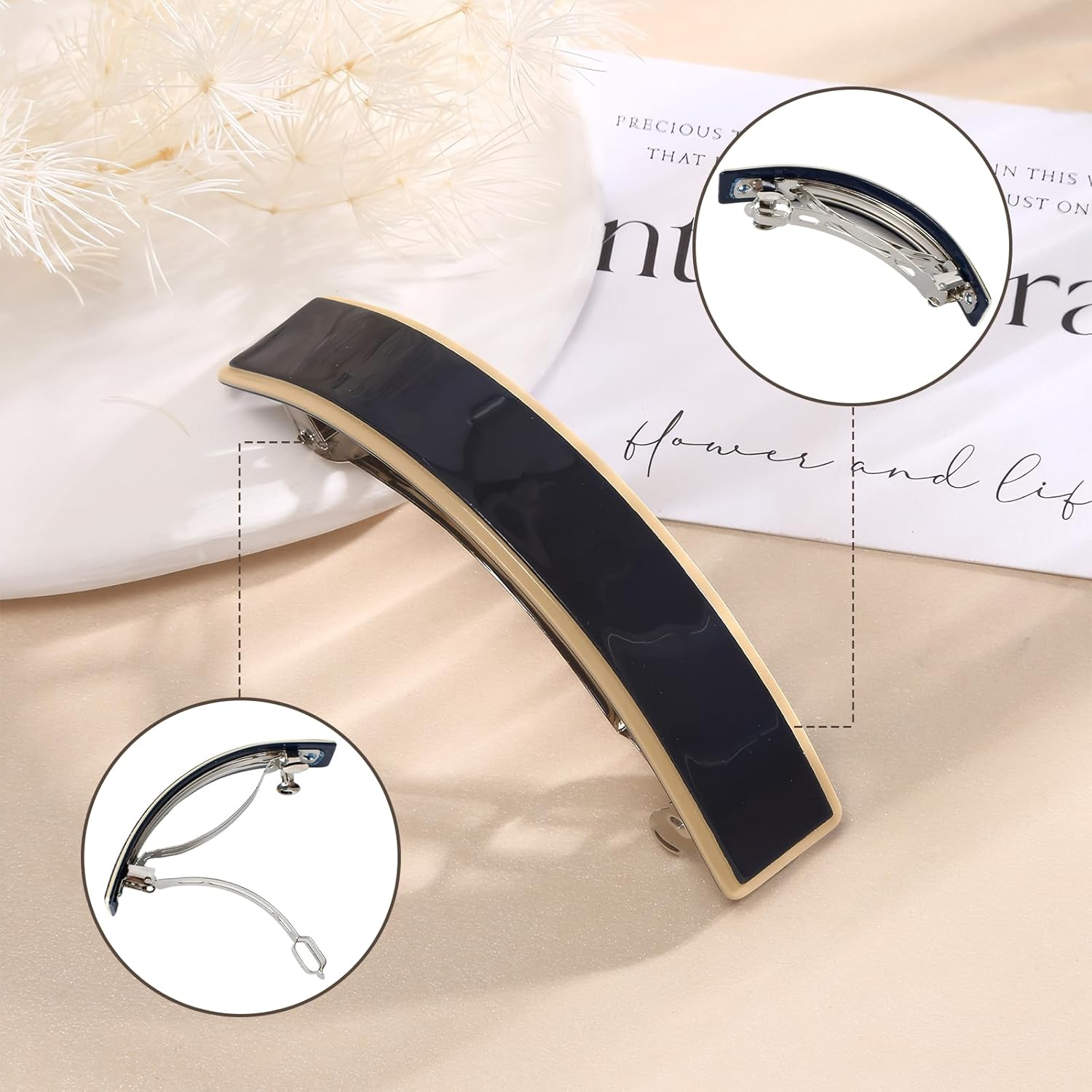 Pack of 3 French Hair Clips for Women, Automatic Large Classic, French Stylish Hair Clip, for Fine Hair and Medium Thick Hair (Pink, White, Black) image number 5