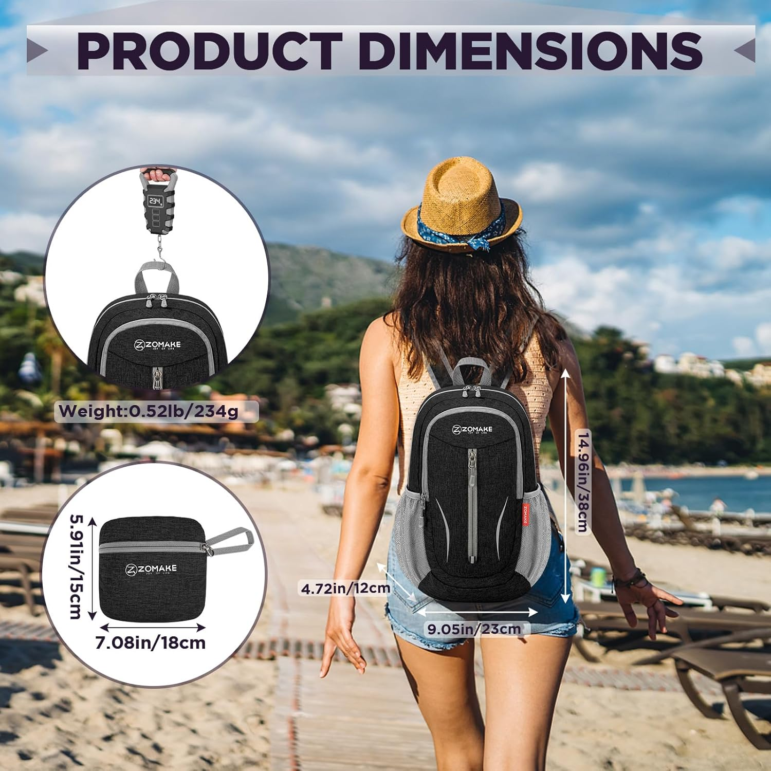 ZOMAKE Lightweight Folding Backpack - 10L Foldable Packs Small Travel Daypack for Hiking Camping Outdoor