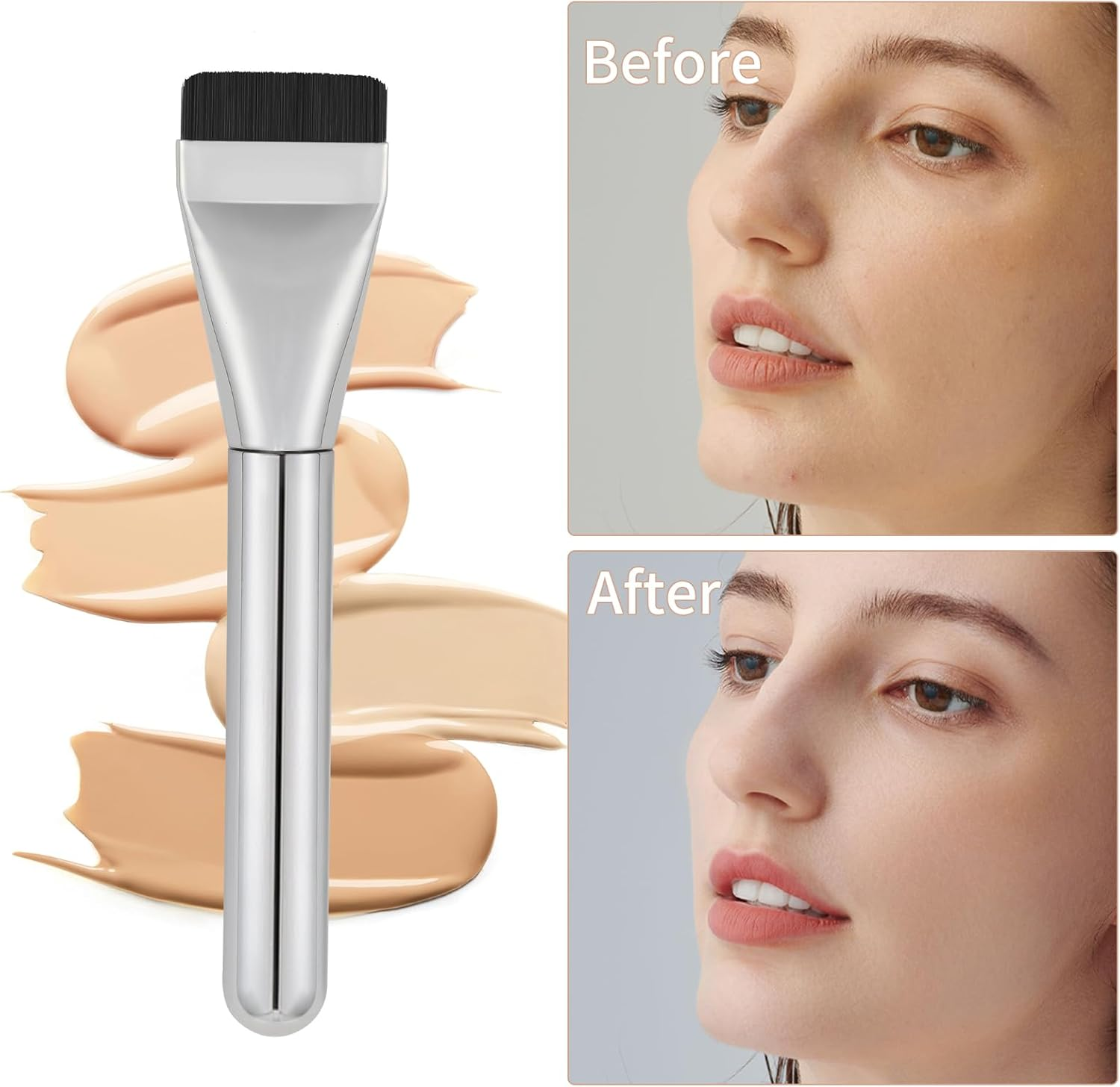 EXEXIUO 3Pcs Makeup Mixing Palette Kit Including Foundation Spatula, Makeup Palette Tray, and Brushes for Women, Girl Korean Cosmetic Spatula Tool(Metal) image number 5