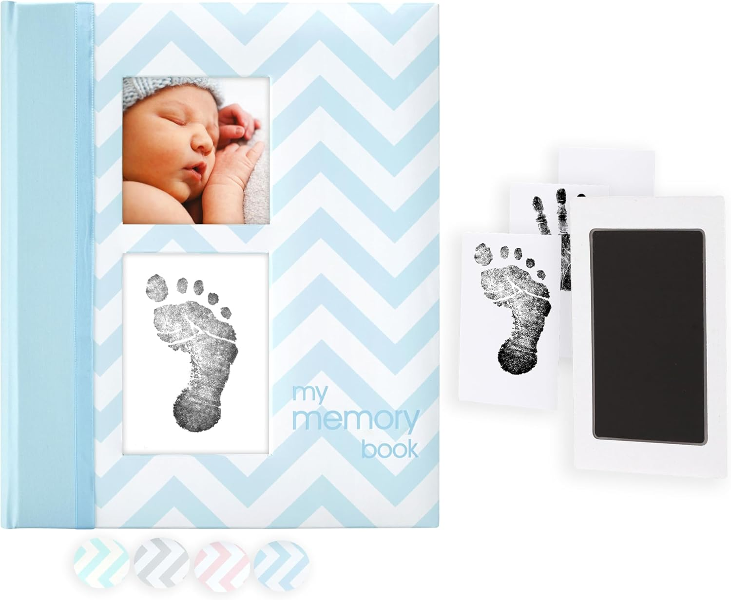 Pearhead Baby Memory Book with Ink Pad, Chevron Grey