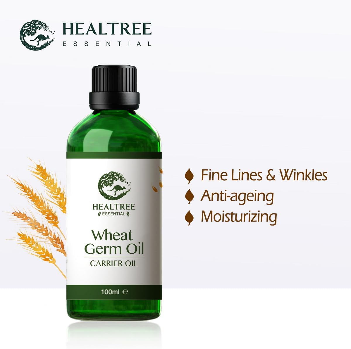 HEALTREE Wheat Germ Oil for Skin Care - Cold Pressed Wheatgerm Oil for Hair, Face or Body Massage Essential Oils (100Ml)